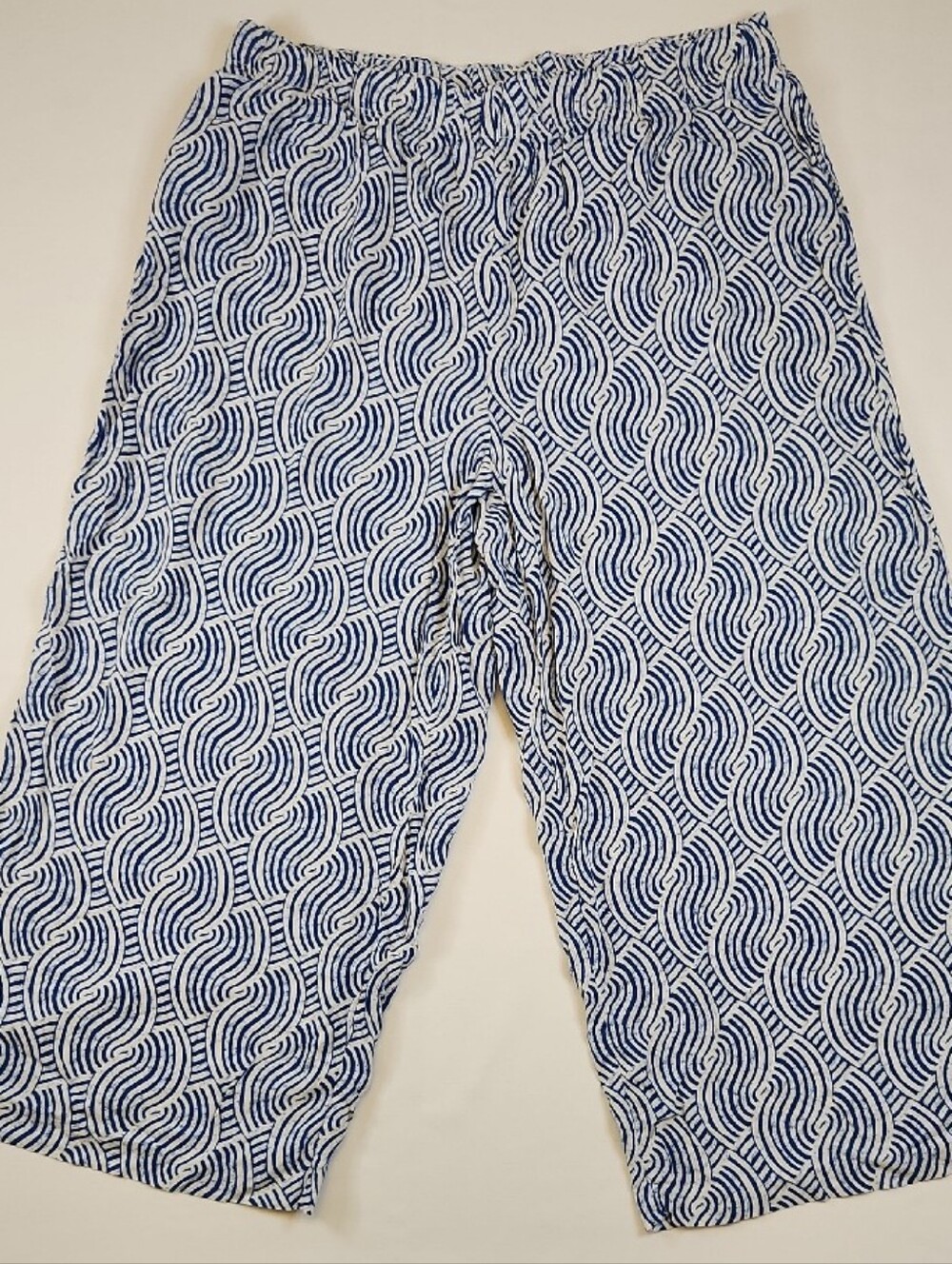 H&M Flowy Wide Leg Resort Pants Blue White Greek Wave XL